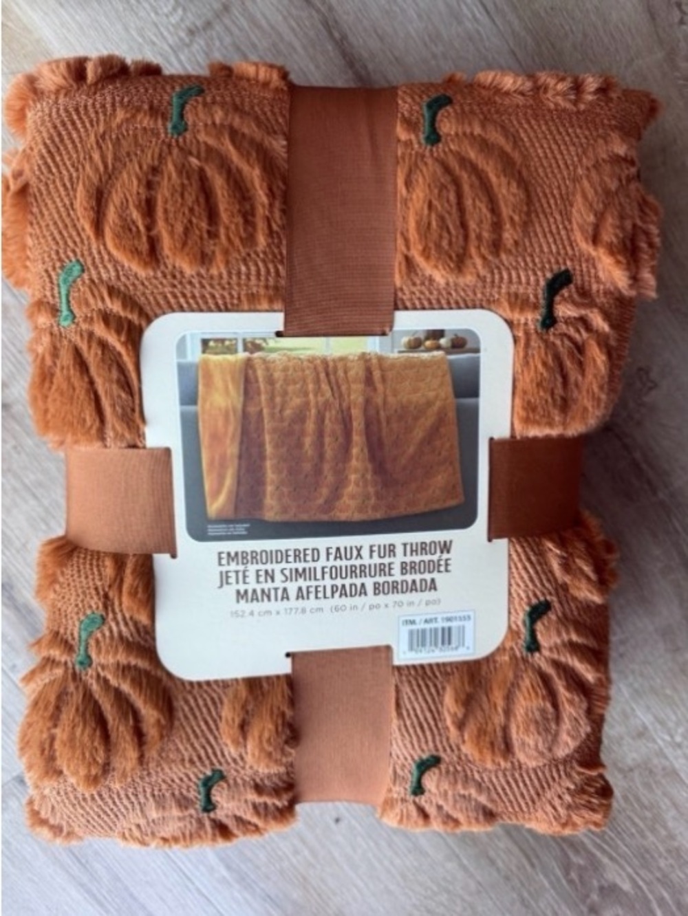 Embroidered Faux Fur Pumpkin Throw - Rust Orange